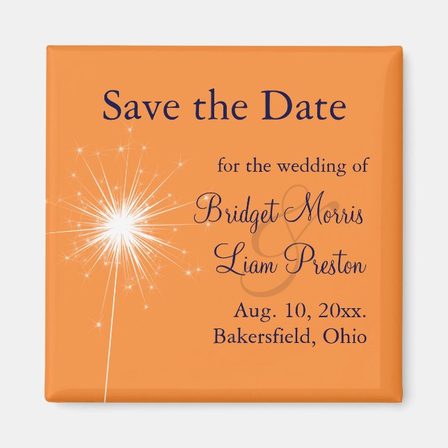 Aimant Mariage Sparkler Enregistrer la date (orange) (Devant)