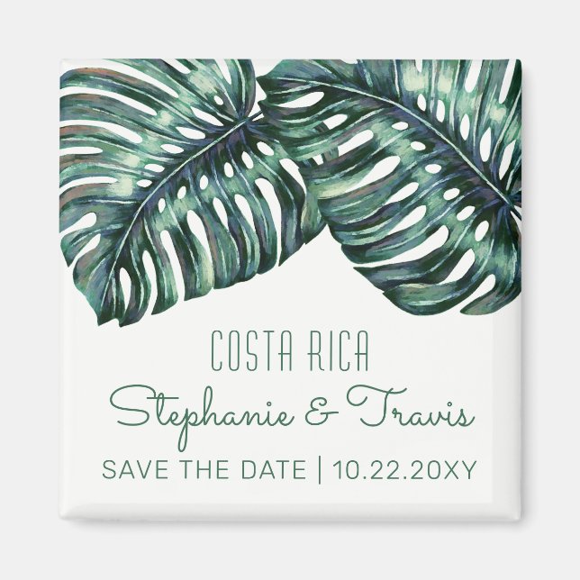 Aimant Mariage tropical Monstera Enregistrer la date (Devant)