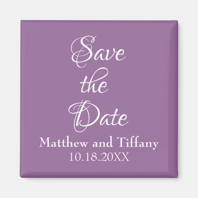 Aimant Mariage violet et blanc Enregistrer la date (Devant)