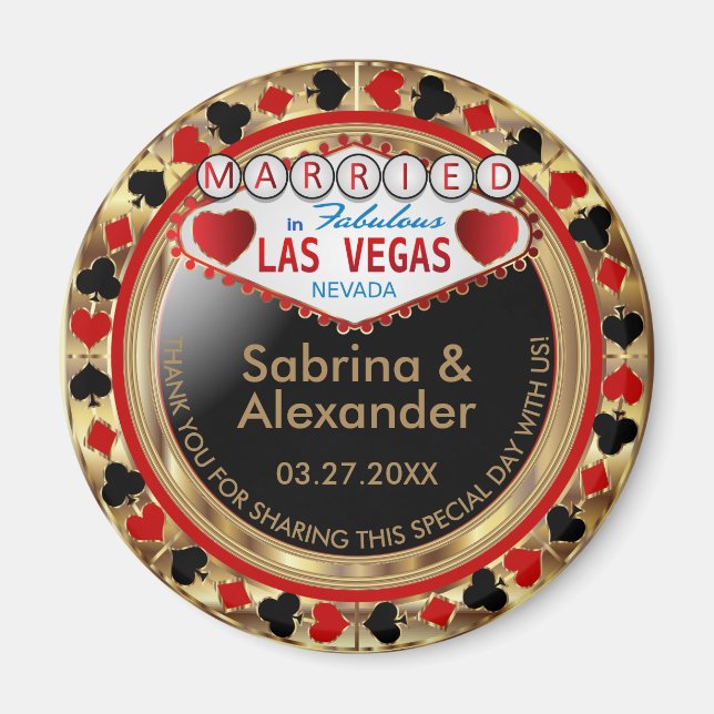 Aimant Marié à Las Vegas - Merci - Rouge (Devant)