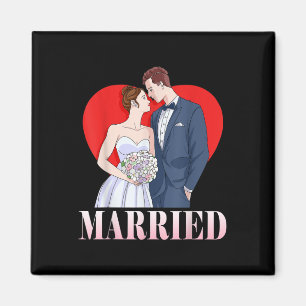 Aimant Mariée Et Groom Heureux Mariage Marié Couple