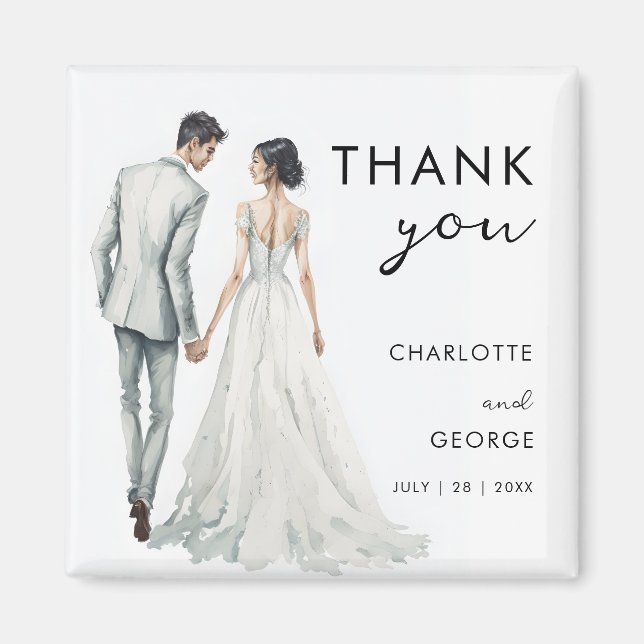 Aimant Mariée Groom Aquarelle Illustration mariage faveur (Devant)