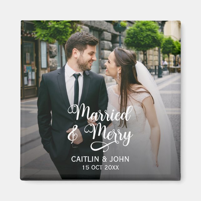 Aimant Mariés Joyeux Noël des Nouveaux Mariés Première Ph (Devant)