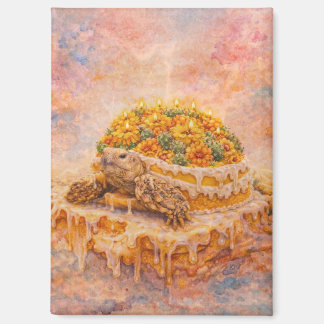 Aimant Marigold and cactus Sulcata Tortoise birthday cake