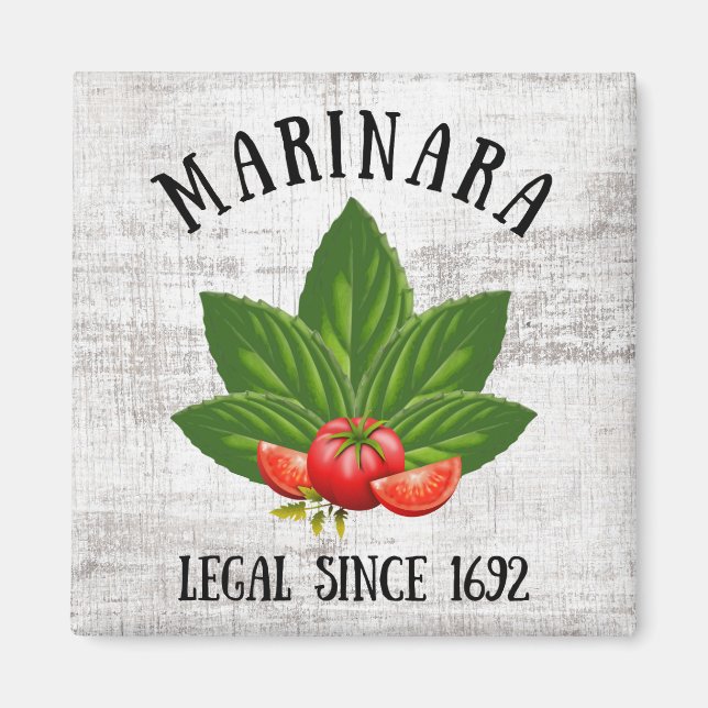 Aimant Marinara Légal Depuis 1692 Basil Tomates Feuilles (Devant)