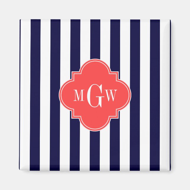 Aimant Marine Blancs Corail Rouge Quatrefoil 3 Monogramme (Devant)