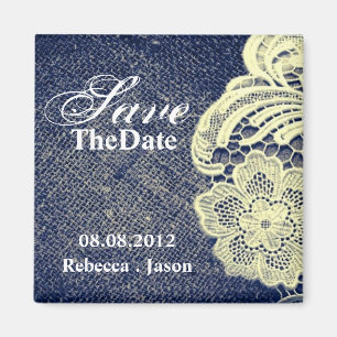 Aimant marine bleu burlap dentelle rustique mariage enreg