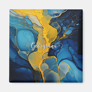 Aimant Marine personnalisée et Gold Alcool Ink Fluid Art
