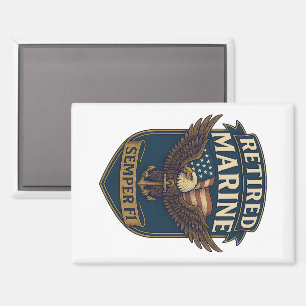 Aimant Marine Semper Fi à la retraite sur aigle & drapeau