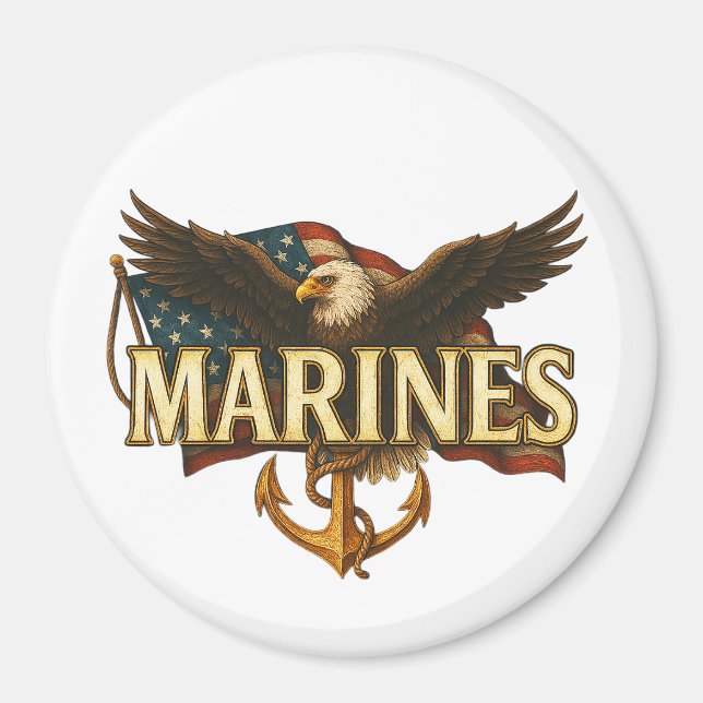 Aimant Marines avec aigle et drapeau (Devant)