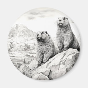 Aimant Marmot Animal Discovery Wild Nature Ink croquis Ar
