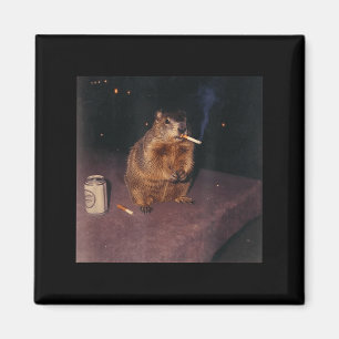Aimant Marmotte Fumant une Cigarette Drôle Mème Rétro Gén