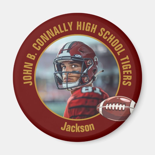 Aimant Maroon Gold High School Football Player Photo (Devant)