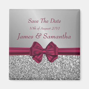 Aimant Maroon Satin Bow & Silver - Enregistrer La Date