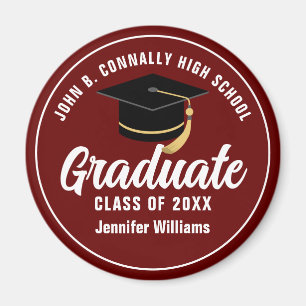 Aimant Maroon White Graduate Custom 2025 Graduation Party