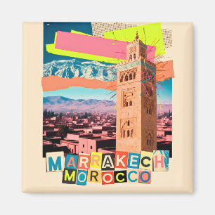 Aimant Marrakech Maroc Voyage Koutoubia Skyline Vintage