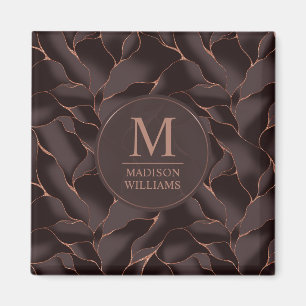 Aimant Marron Chocolat & Or Rose Motif Vague Abstrait