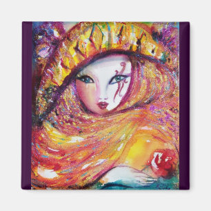 Aimant MASQUE DANS mascarade JAUNE/vénitienne