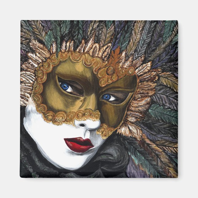 Aimant Masque de carnaval noir et or par PSOVART (Devant)