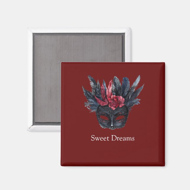 Aimant Masque de plumes florales rouge noir (Recto/Verso)