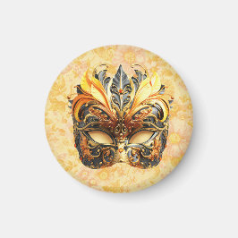 Aimant Masque de plumes jaunes sur motif floral