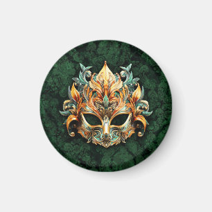 Aimant Masque doré sur fond vert forêt