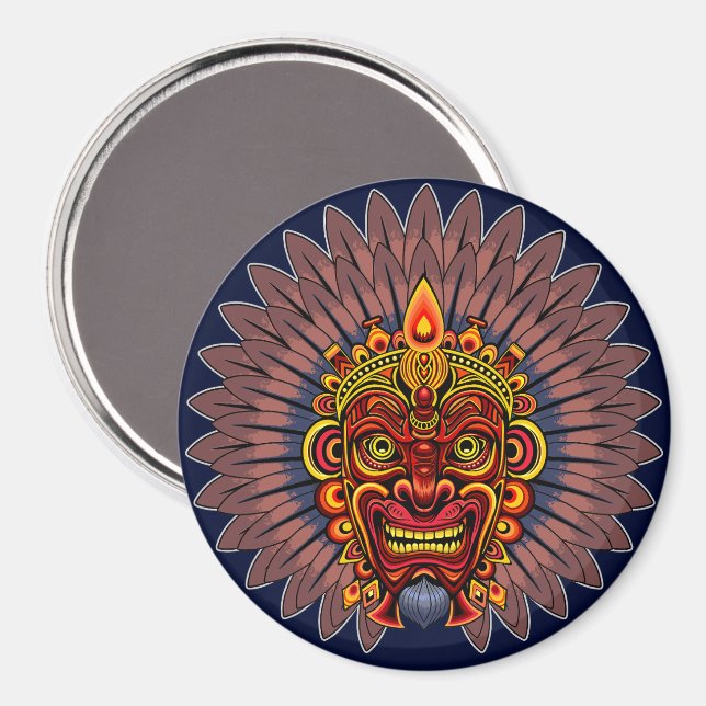 Aimant Masque rituel du roi guerrier tribal (Recto/Verso)