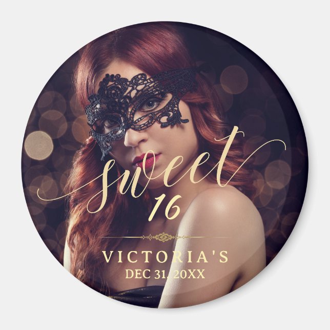 Aimant Masquerade Photo Sweet 16 Anniversaire (Devant)