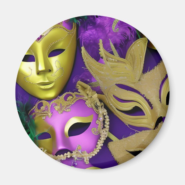 Aimant Masques violet et or Mardi Gras (Devant)