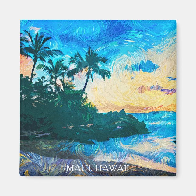 Aimant Maui Hawaii Peinture à l'huile Voyage d'illustrati (Devant)