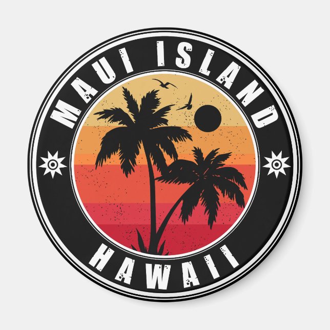 Aimant Maui Island Hawaii Palmiers rétro 60s Souvenirs (Devant)