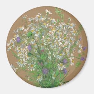 Aimant Meadow flowers, pastel painting, white daisies