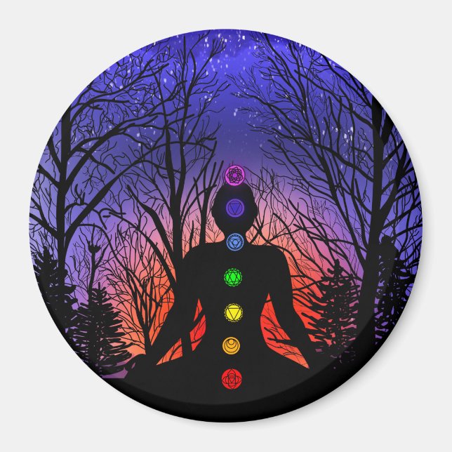 Aimant Méditation et arbres sur une nuit étoilée coucher  (Devant)