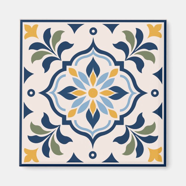 Aimant Mediterranean Floral Tile Pattern (Devant)