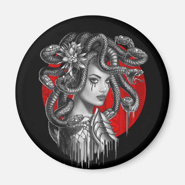 Aimant MEDUSA - Tattoo, la tête de serpent du mythe grec (Devant)