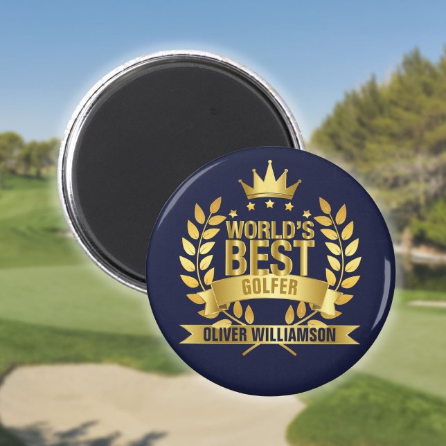 Aimant Meilleur Golfer Marine Blue et Gold 5 étoiles (World's Best Golfer Navy Blue And Gold 5 Star Magnet)