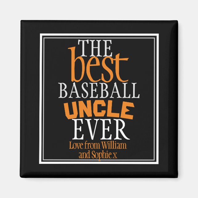 Aimant Meilleur Oncle De Baseball Jamais Typographie Noir (Devant)