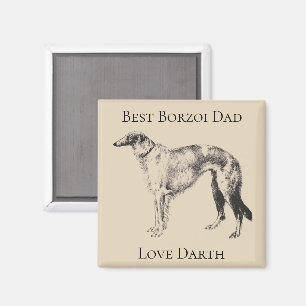 Aimant Meilleur Papa Borzoi Personnalisé