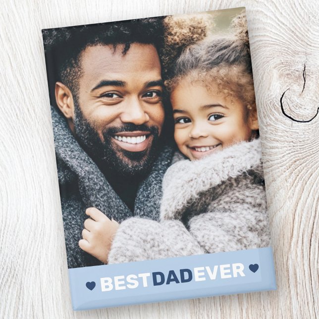 Aimant Meilleur papa jamais coeur photo bleu fête des pèr (Best dad ever photo hearts blue fathers day magnet)