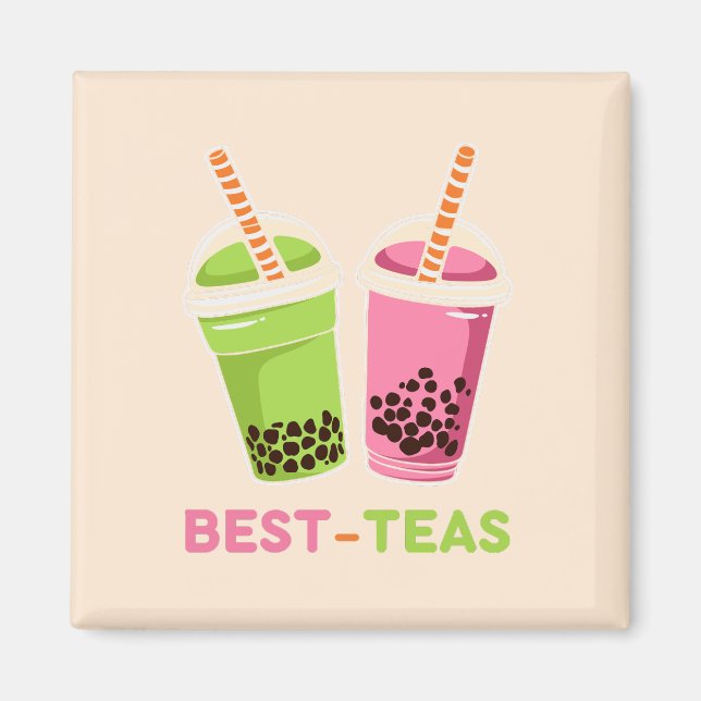 Aimant Meilleur teas kawaii boba bulle poire thé rose ami (Devant)