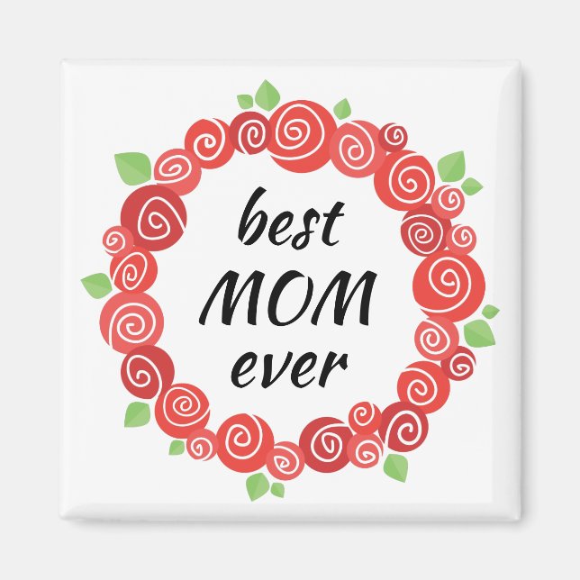 Aimant Meilleure maman jamais roses rouges portant la mèr (Devant)