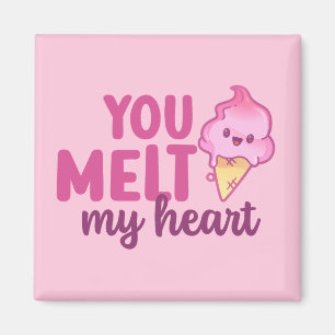 Aimant Melt My Heart Funny Pun mignon Saint Valentin rose