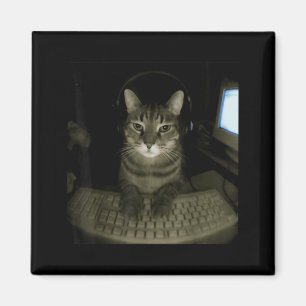 Aimant Mème de chat pirate drôle de chat d'ordinateur cha