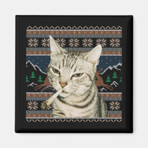 Aimant Mème de chat qui fume drôle de Noël Sweater Ugly C