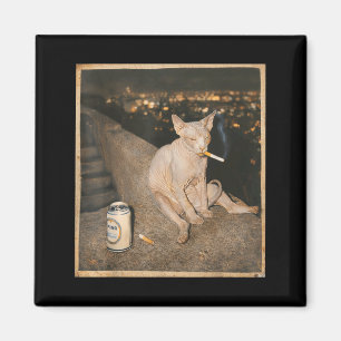 Aimant Mème de chat Sphynx qui fume Art graphique drôle