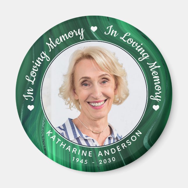 Aimant Mémoire d'amour Marbre vert Photo Funérailles (Devant)