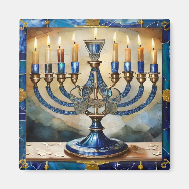 Aimant Menorah de Hanukkah bleue (Devant)