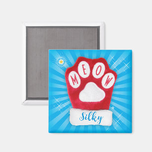 Aimant MEOW Chat Joyeux Noël Rouge Paw Père Noël Mitten