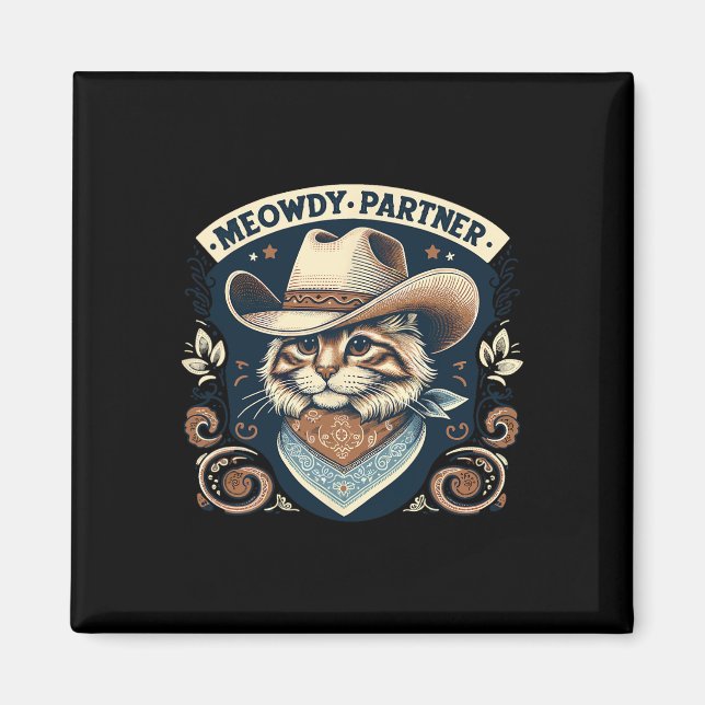Aimant Meowdy Partenaire Chat Cowboy Casquette Howdy Funn (Devant)
