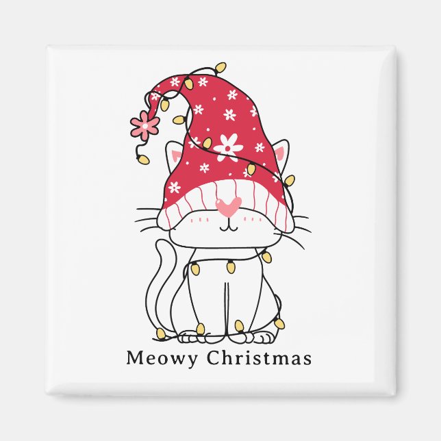 Aimant Meowny Noël drôle mignon chat de Noël (Devant)